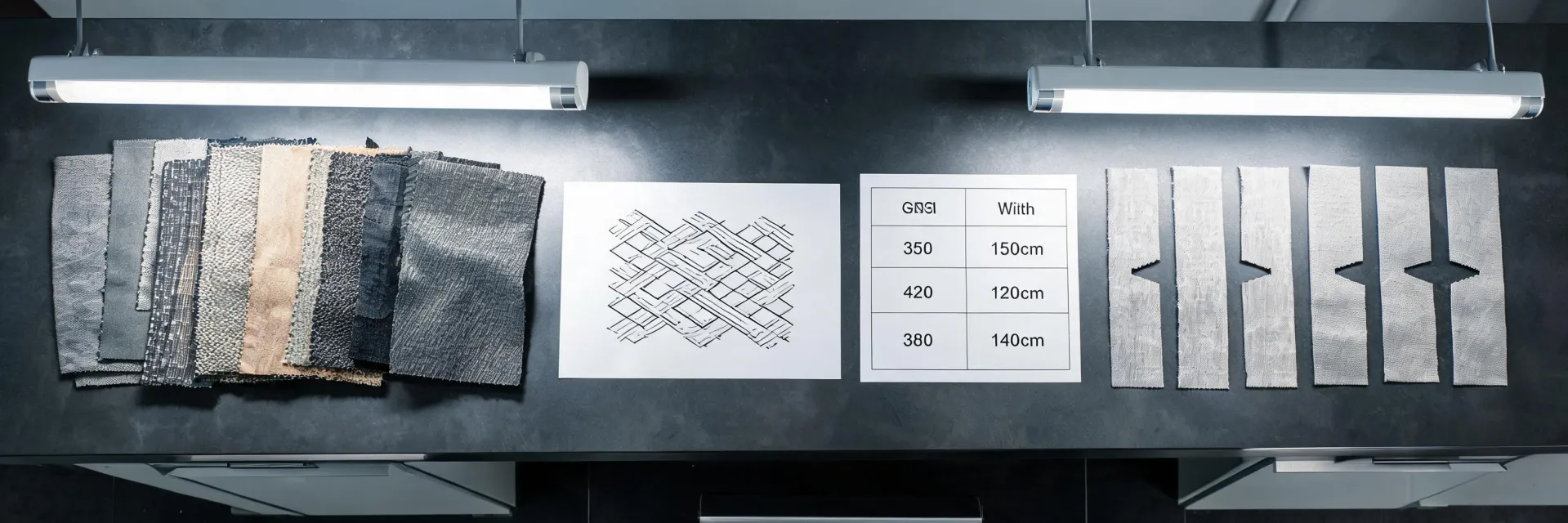 Protective textile specification sheet beside test specimens